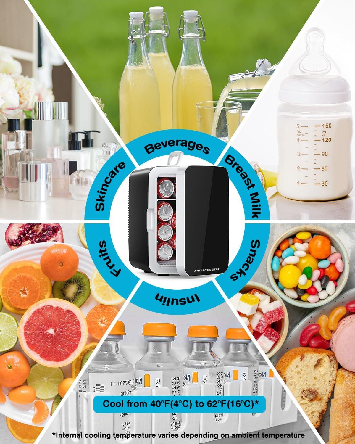 imageAntarctic Star Compact Mini Fridge 10L Portable Small Refrigerator 26 Gal Mini Fridge with ACDC Adapters Small Cosmetics Cooler for Beverage Food Makeup Bedroom Office Dorm BlackBlack