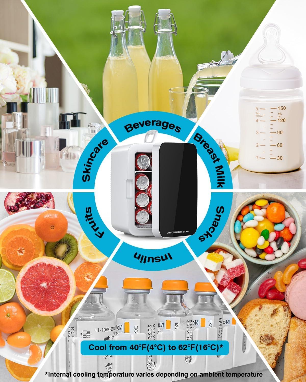 imageAntarctic Star Compact Mini Fridge 10L Portable Small Refrigerator 26 Gal Mini Fridge with ACDC Adapters Small Cosmetics Cooler for Beverage Food Makeup Bedroom Office Dorm BlackWhite