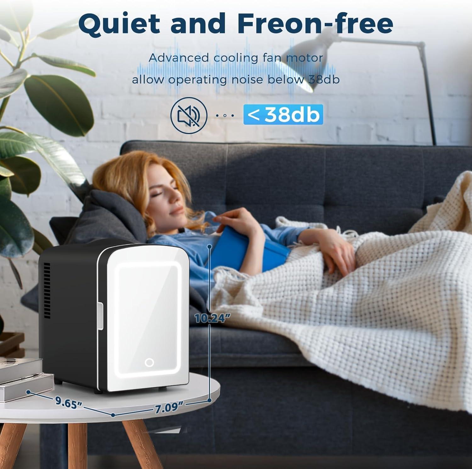 imageAntarctic Star Compact Refrigerator Portable Mini Fridge Skin Care 4L Capacity6 Cans for Bedroom Car Office ampamp Dorm Small Cooler for Cosmetics Beverage and Food BlackBlack Mirror