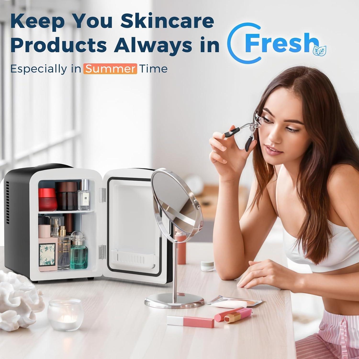 imageAntarctic Star Compact Refrigerator Portable Mini Fridge Skin Care 4L Capacity6 Cans for Bedroom Car Office ampamp Dorm Small Cooler for Cosmetics Beverage and Food BlackBlack Mirror