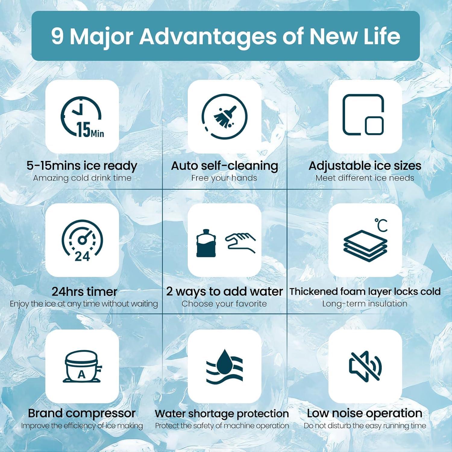 imageAntarctic Star Countertop Ice Maker Machine 30lbs24Hrs 3 Thickness Ice Cubes 16Pcs13 Mins2 Ways to Add Water SelfCleaning Ice Cube Maker wBasket and Scoop for HomeKitchenCampingRV GreyGERY