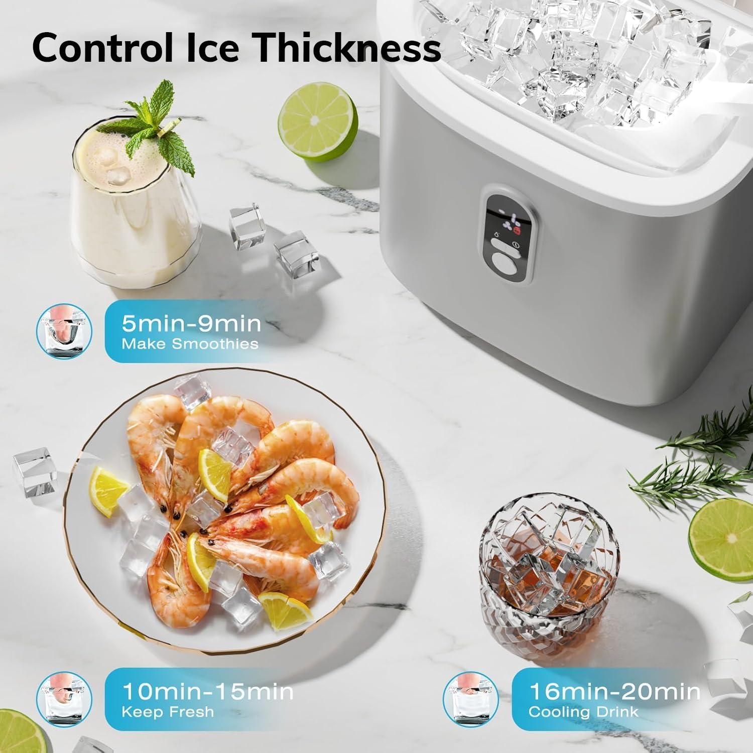 imageAntarctic Star Countertop Ice Maker Machine 30lbs24Hrs 3 Thickness Ice Cubes 16Pcs13 Mins2 Ways to Add Water SelfCleaning Ice Cube Maker wBasket and Scoop for HomeKitchenCampingRV GreyGERY