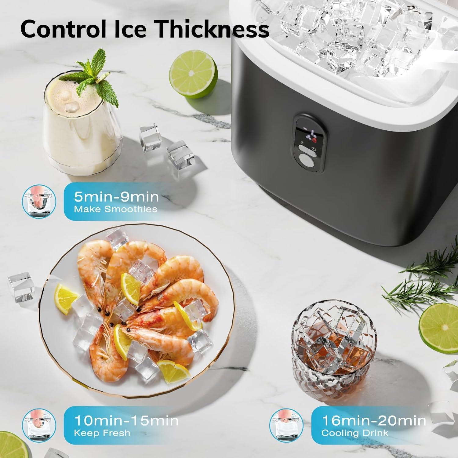 imageAntarctic Star Countertop Ice Maker Machine 30lbs24Hrs 3 Thickness Ice Cubes 16Pcs13 Mins2 Ways to Add Water SelfCleaning Ice Cube Maker wBasket and Scoop for HomeKitchenCampingRV GreyBLACK