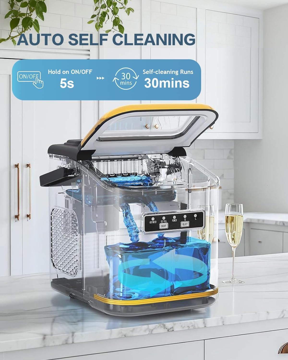 imageAntarctic Star Countertop Ice Maker Machine with Handle 2 Size Ice Cube 9 Cubes Ready in 6 Mins 26lbs24Hrs SelfCleaning Portable Ice Maker wBasket and Scoop for HomeKitchenCampingRV WhiteBlack