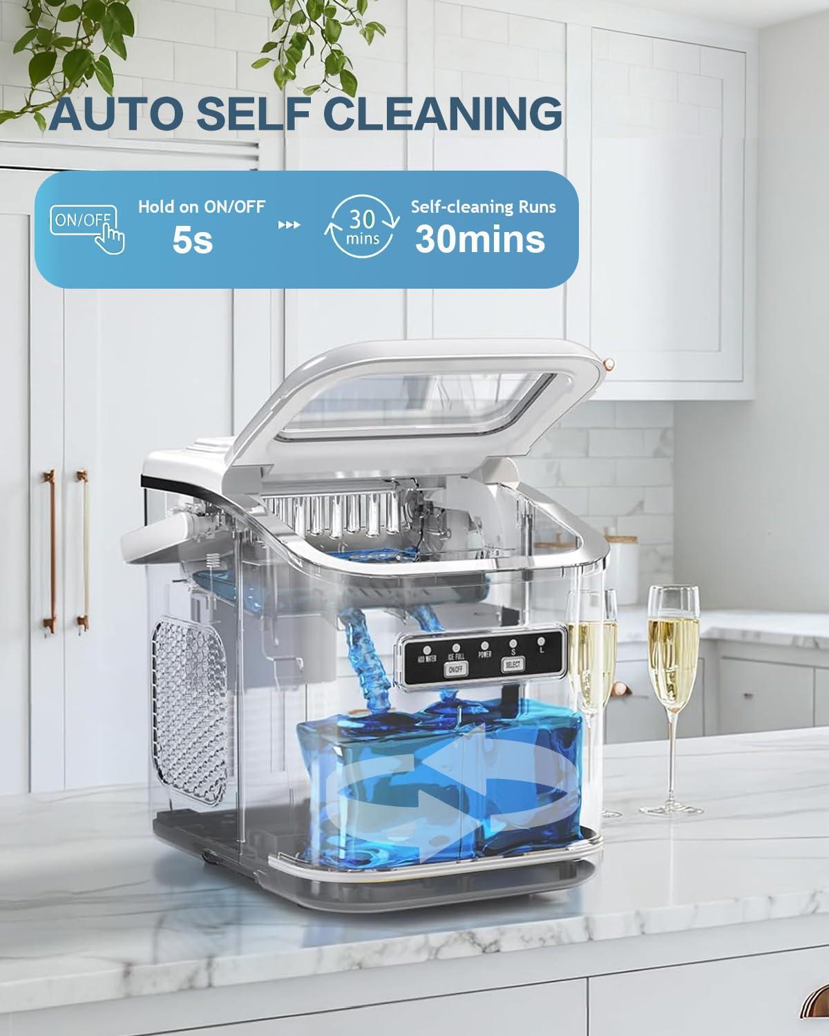 imageAntarctic Star Countertop Ice Maker Machine with Handle 2 Size Ice Cube 9 Cubes Ready in 6 Mins 26lbs24Hrs SelfCleaning Portable Ice Maker wBasket and Scoop for HomeKitchenCampingRV WhiteWhite