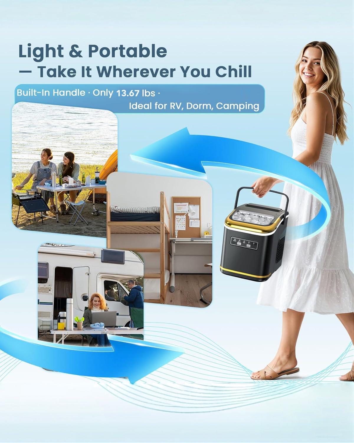 imageAntarctic Star Countertop Ice Maker Machine with Handle 2 Size Ice Cube 9 Cubes Ready in 6 Mins 26lbs24Hrs SelfCleaning Portable Ice Maker wBasket and Scoop for HomeKitchenCampingRV WhiteZ5812KBlack