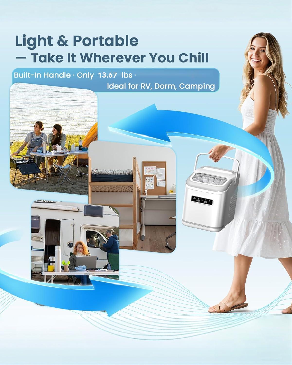 imageAntarctic Star Countertop Ice Maker Machine with Handle 2 Size Ice Cube 9 Cubes Ready in 6 Mins 26lbs24Hrs SelfCleaning Portable Ice Maker wBasket and Scoop for HomeKitchenCampingRV WhiteZ5812KWhite