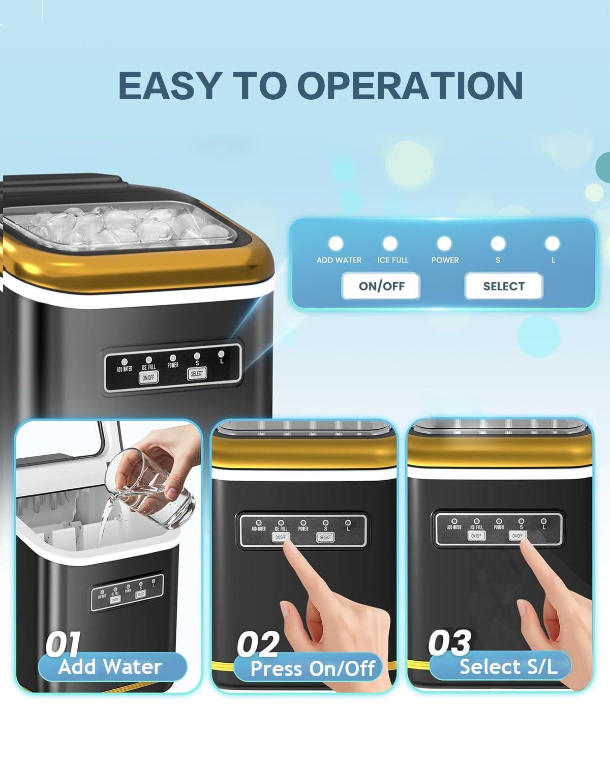 imageAntarctic Star Countertop Ice Maker Machine with Handle 2 Size Ice Cube 9 Cubes Ready in 6 Mins 26lbs24Hrs SelfCleaning Portable Ice Maker wBasket and Scoop for HomeKitchenCampingRV WhiteBlack