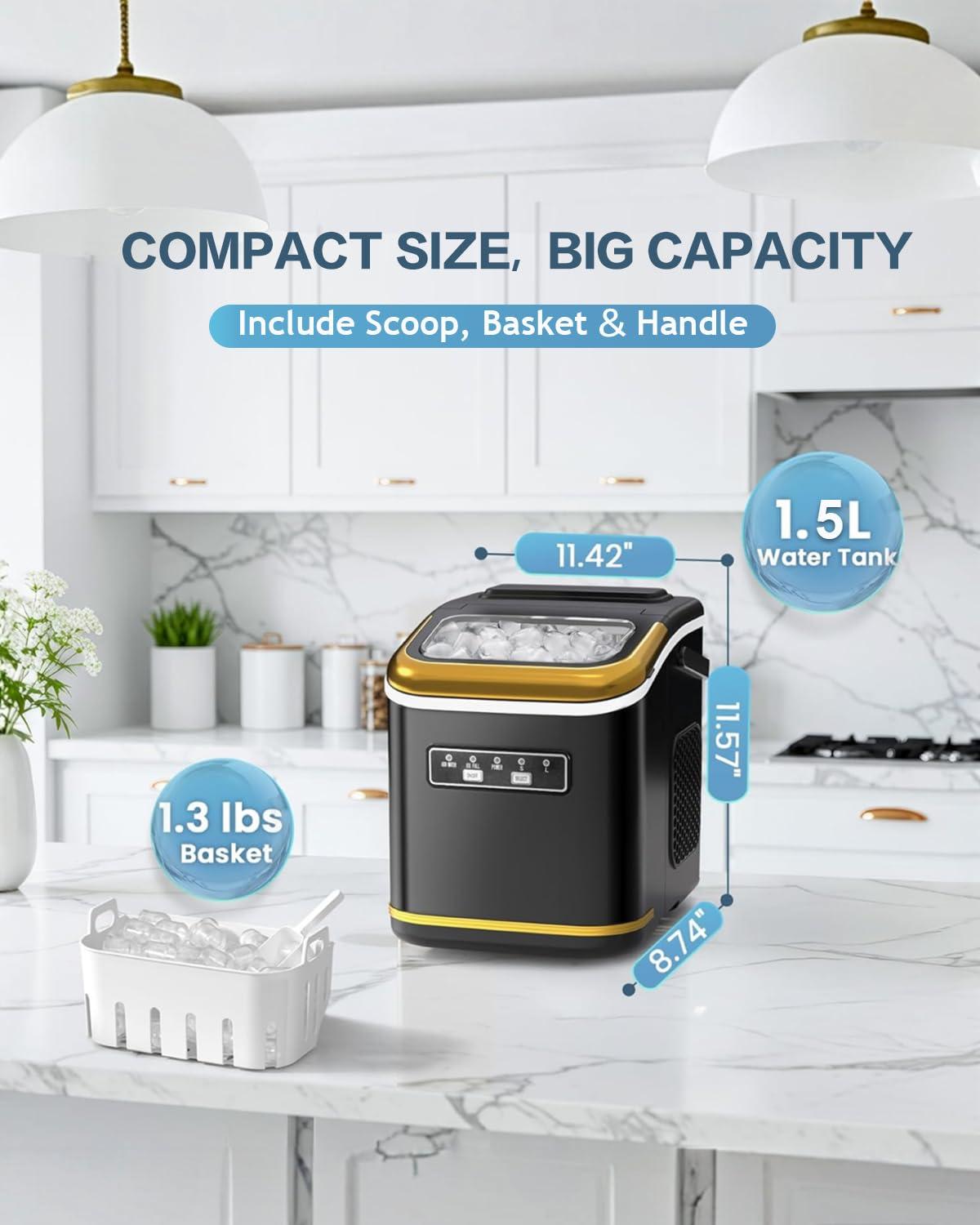 imageAntarctic Star Countertop Ice Maker Machine with Handle 2 Size Ice Cube 9 Cubes Ready in 6 Mins 26lbs24Hrs SelfCleaning Portable Ice Maker wBasket and Scoop for HomeKitchenCampingRV WhiteBlack