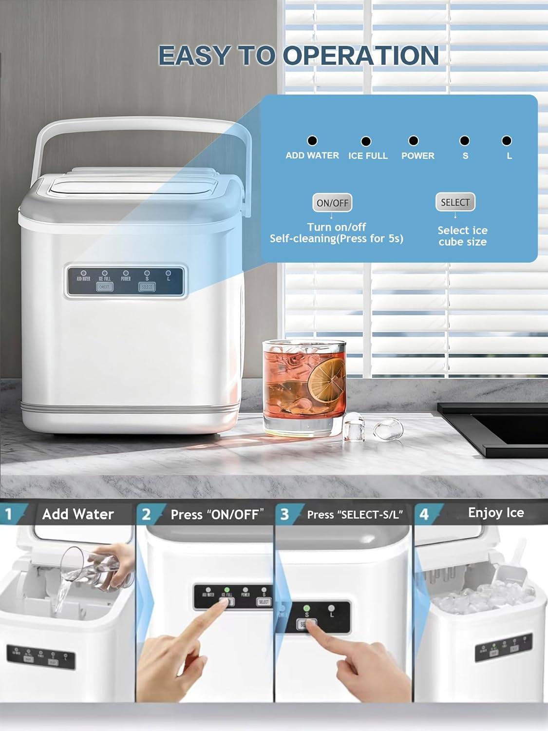 imageAntarctic Star Countertop Ice Maker Machine with Handle 2 Size Ice Cube 9 Cubes Ready in 6 Mins 26lbs24Hrs SelfCleaning Portable Ice Maker wBasket and Scoop for HomeKitchenCampingRV WhiteWhite