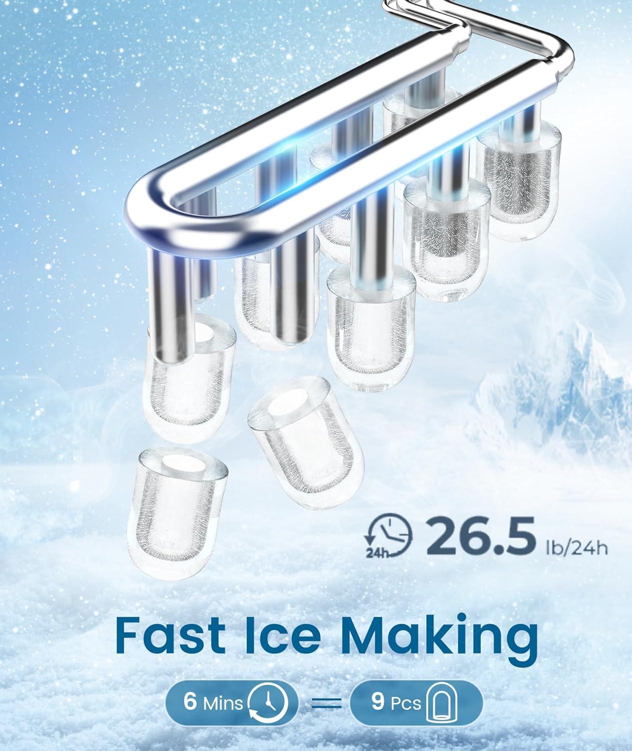 imageAntarctic Star Countertop Ice Maker Machine with Handle 2 Size Ice Cube 9 Cubes Ready in 6 Mins 26lbs24Hrs SelfCleaning Portable Ice Maker wBasket and Scoop for HomeKitchenCampingRV WhiteZ5812KWhite