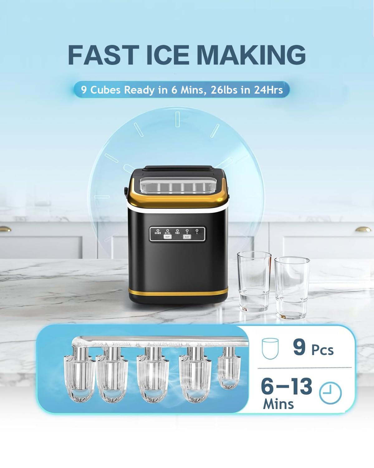 imageAntarctic Star Countertop Ice Maker Machine with Handle 2 Size Ice Cube 9 Cubes Ready in 6 Mins 26lbs24Hrs SelfCleaning Portable Ice Maker wBasket and Scoop for HomeKitchenCampingRV WhiteBlack