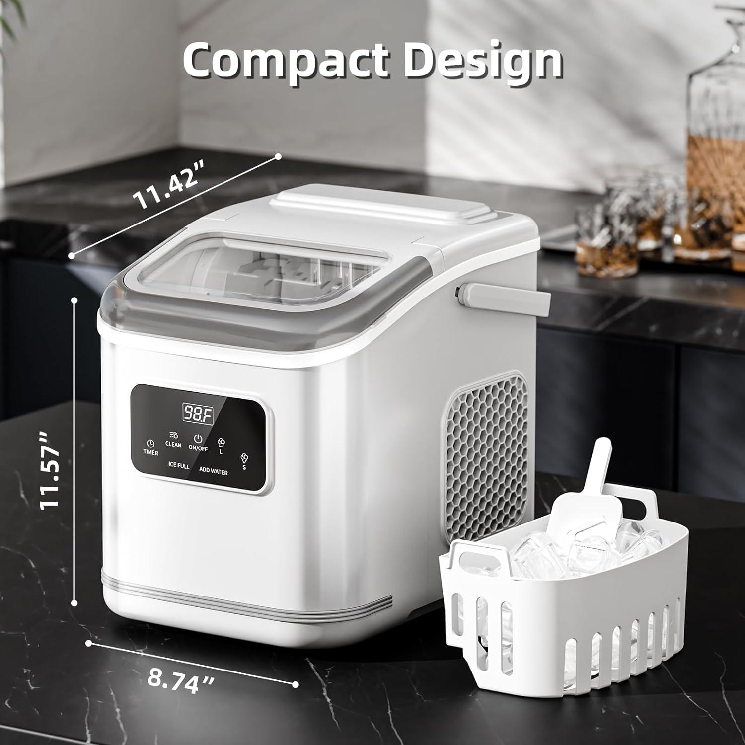 imageAntarctic Star Countertop Ice Maker Portable Ice Machine with Carry Handle 28Lbs24H 2 Sizes Bullet Ice 24H Timing 9 Cubes in 6 Mins OfficeKitchenBar WhiteWHITE