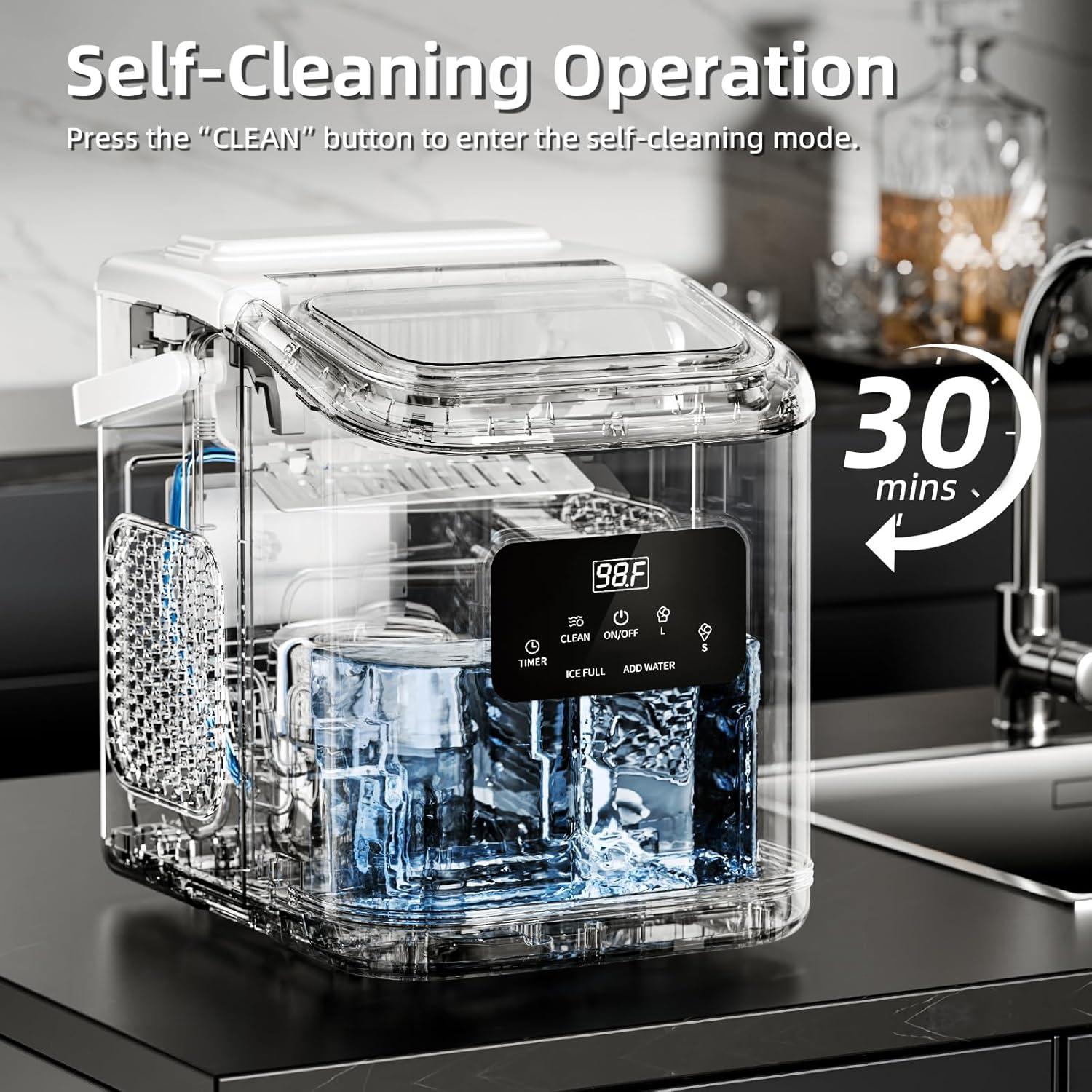 imageAntarctic Star Countertop Ice Maker Portable Ice Machine with Carry Handle 28Lbs24H 2 Sizes Bullet Ice 24H Timing 9 Cubes in 6 Mins OfficeKitchenBar WhiteWHITE