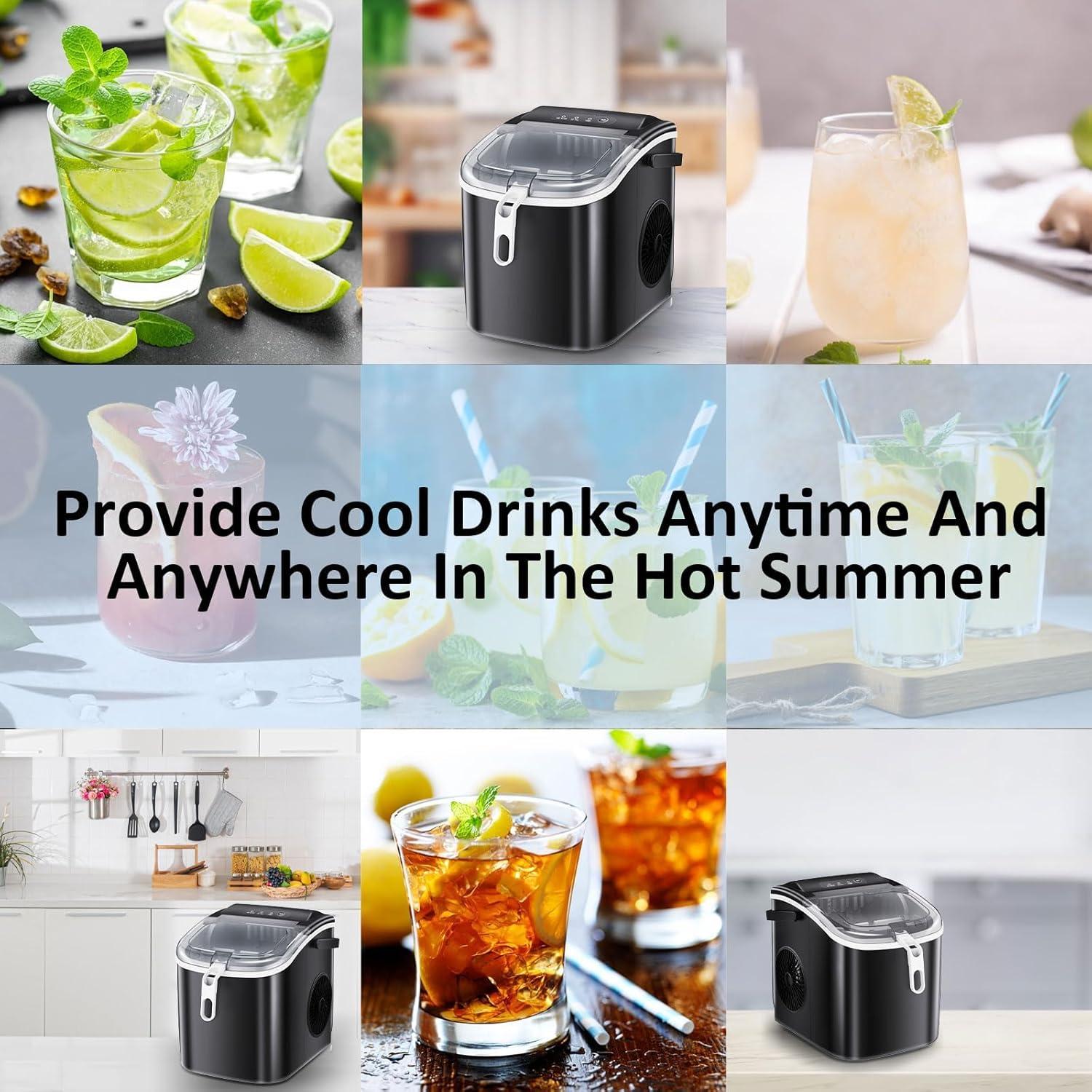 imageAntarctic Star Countertop Ice Maker Portable Ice Machine with HandleBullet Ice AutomaticCleaning Ice Makers 26Lbs24H 9 Ice Cubes Ready in 6 Mins for Home Kitchen Bar Party BlackBlack