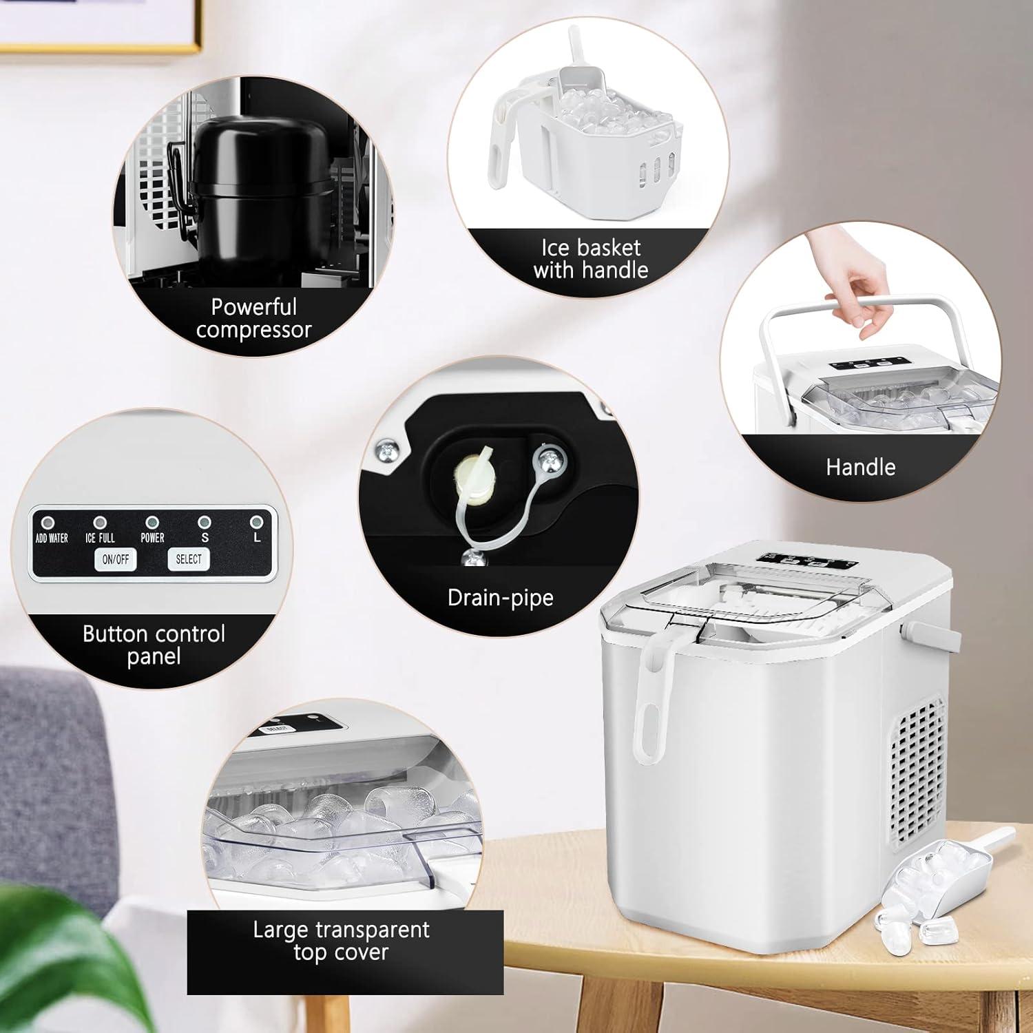 imageAntarctic Star Countertop Ice Maker Portable Ice Machine with HandleSelfCleaning Ice Makers 26Lbs24H 9 Ice Cubes Ready in 6 Mins SL for Home Kitchen Bar Party White