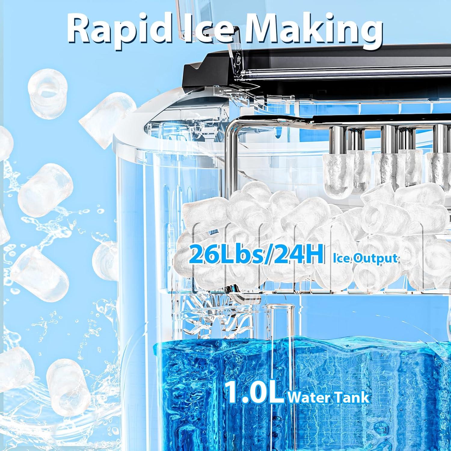 imageAntarctic Star Countertop Ice Maker Portable Ice MachineBullet Ice AutomaticCleaning Ice Makers 26Lbs24H 9 Ice Cubes Ready in 68 Mins for Home Kitchen Bar Party BlackBLACK