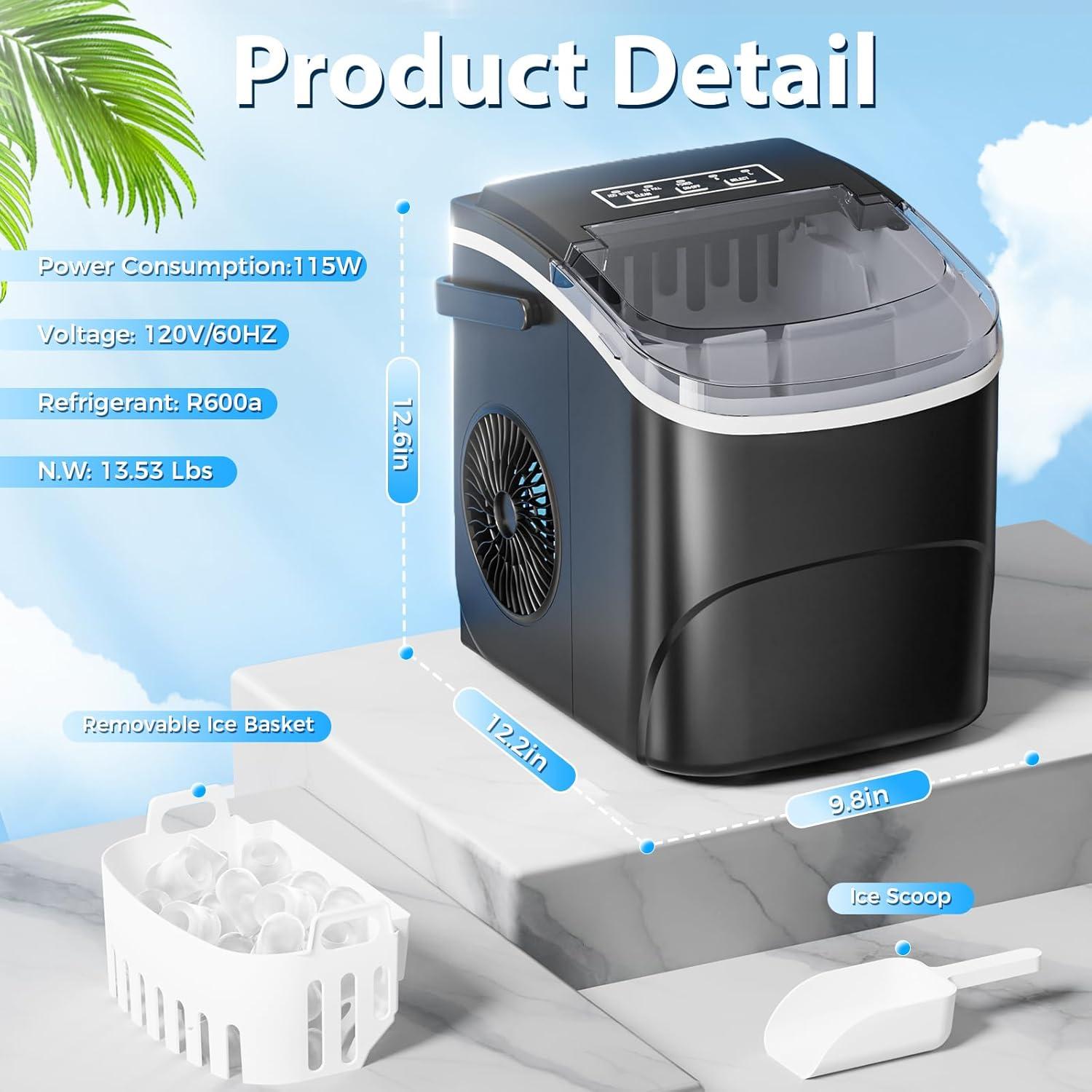 imageAntarctic Star Countertop Ice Maker Portable Ice MachineBullet Ice AutomaticCleaning Ice Makers 26Lbs24H 9 Ice Cubes Ready in 68 Mins for Home Kitchen Bar Party BlackBLACK