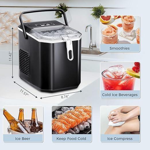 imageAntarctic Star Countertop Ice Maker26lbs24Hrs9 Bullet Ice Cubes Every 6 MinutesSLSelfCleaning countertop ice Makers with Basket and ScoopPerfect for Home Kitchen RV Camping Black