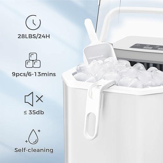 imageAntarctic Star Countertop Ice Maker26lbs24Hrs9 Bullet Ice Cubes Every 6 MinutesSLSelfCleaning countertop ice Makers with Basket and ScoopPerfect for Home Kitchen RV Camping WhiteWhite