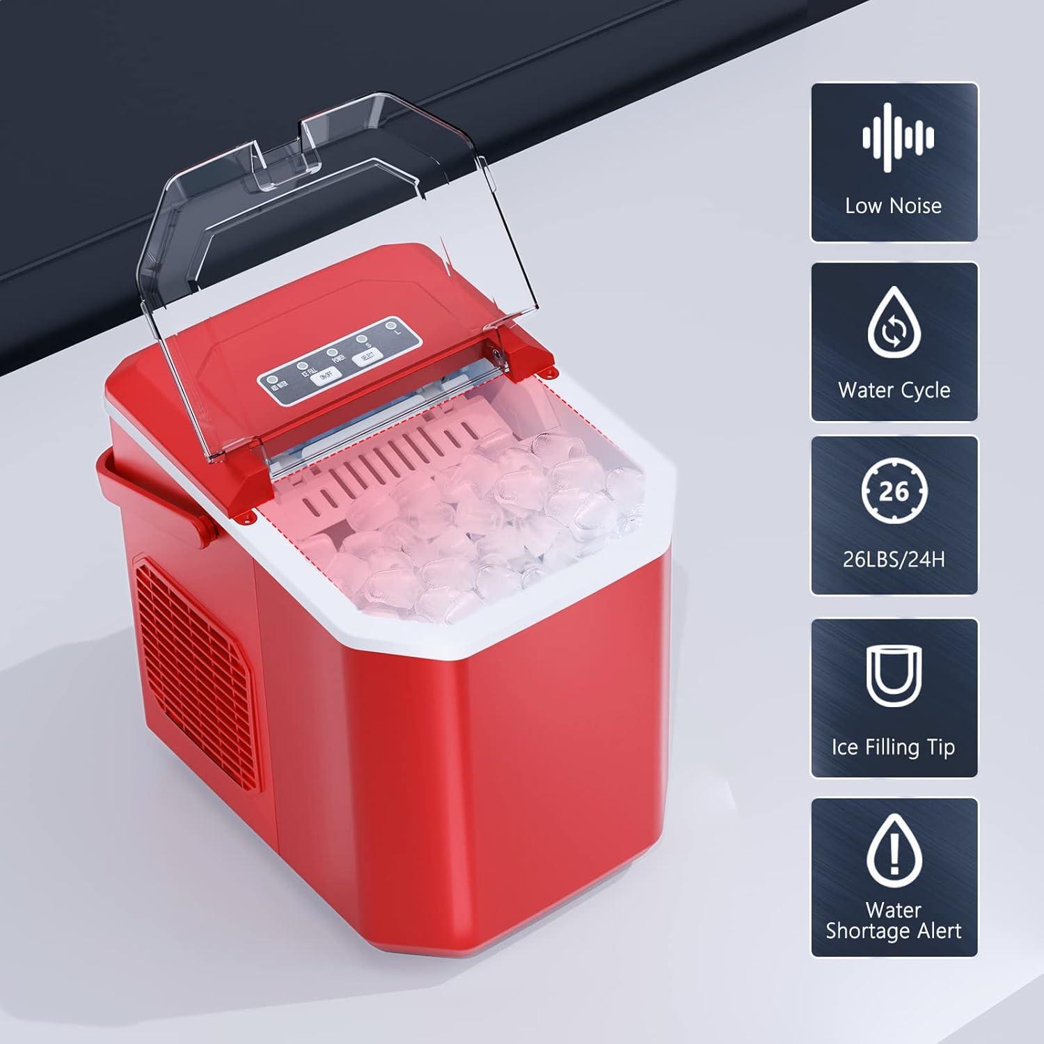 imageAntarctic Star Countertop Ice Maker26lbs24Hrs9 Bullet Ice Cubes Every 6 MinutesSLSelfCleaning countertop ice Makers with Basket and ScoopPerfect for Home Kitchen RV Camping WhiteRed