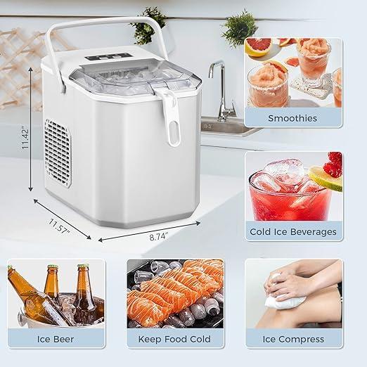 imageAntarctic Star Countertop Ice Maker26lbs24Hrs9 Bullet Ice Cubes Every 6 MinutesSLSelfCleaning countertop ice Makers with Basket and ScoopPerfect for Home Kitchen RV Camping WhiteWhite
