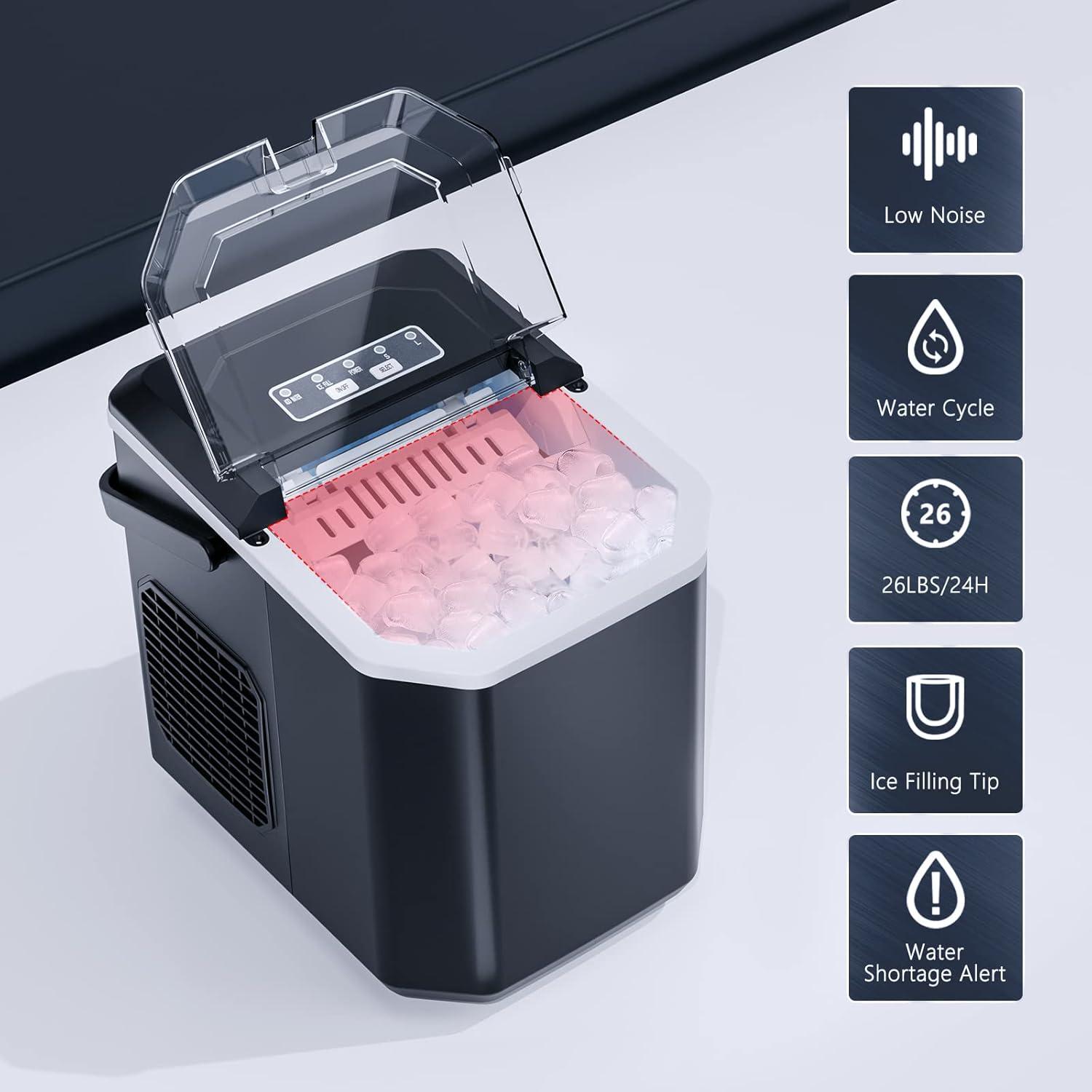 imageAntarctic Star Countertop Ice Maker26lbs24Hrs9 Bullet Ice Cubes Every 6 MinutesSLSelfCleaning countertop ice Makers with Basket and ScoopPerfect for Home Kitchen RV Camping WhiteBlack