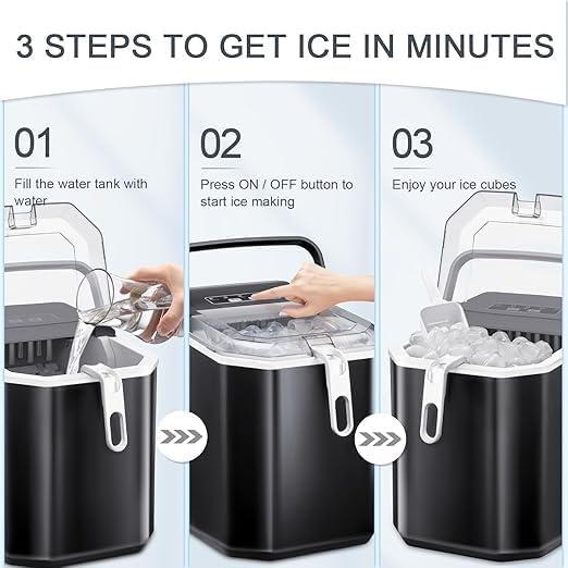 imageAntarctic Star Countertop Ice Maker26lbs24Hrs9 Bullet Ice Cubes Every 6 MinutesSLSelfCleaning countertop ice Makers with Basket and ScoopPerfect for Home Kitchen RV Camping Black