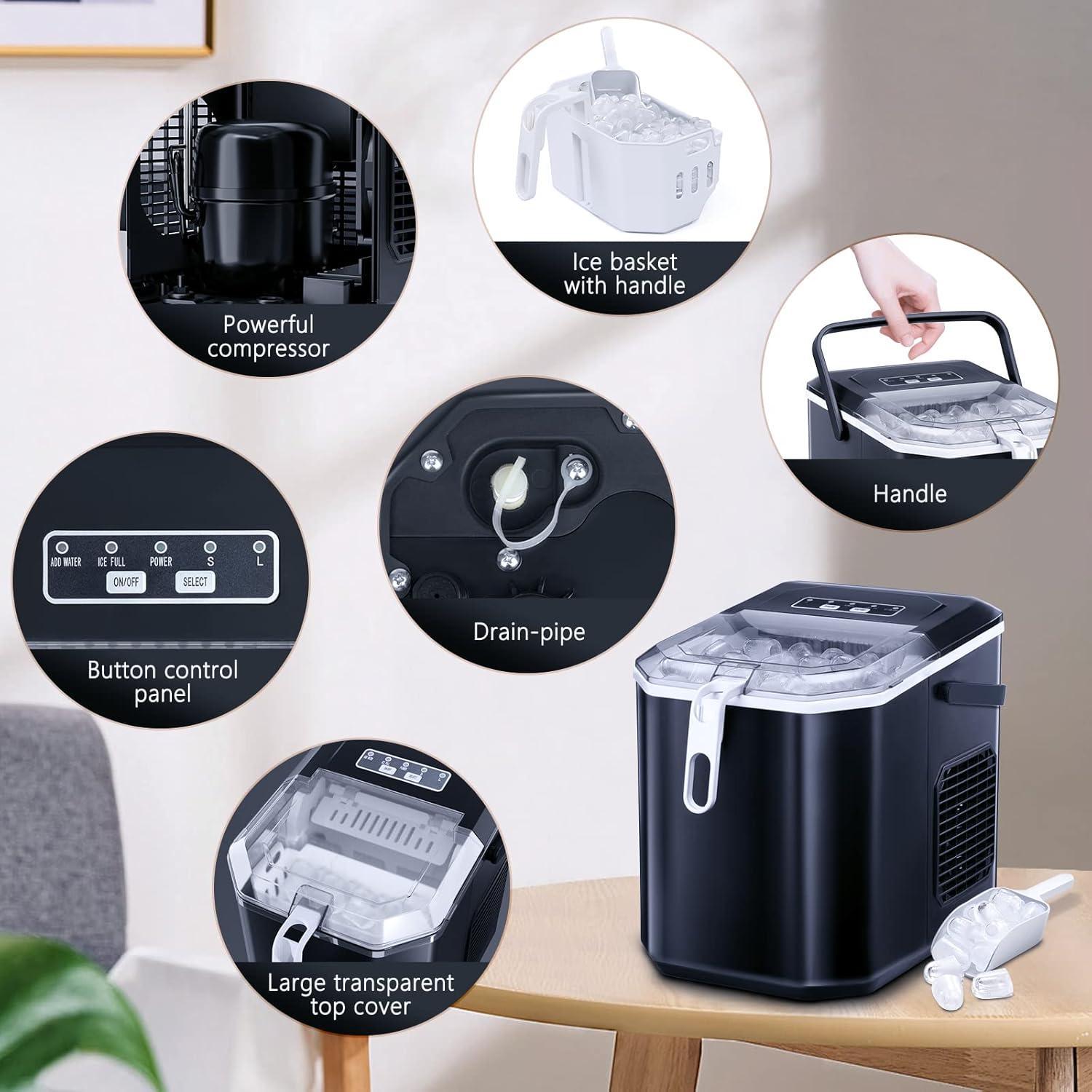 imageAntarctic Star Countertop Ice Maker26lbs24Hrs9 Bullet Ice Cubes Every 6 MinutesSLSelfCleaning countertop ice Makers with Basket and ScoopPerfect for Home Kitchen RV Camping WhiteBlack