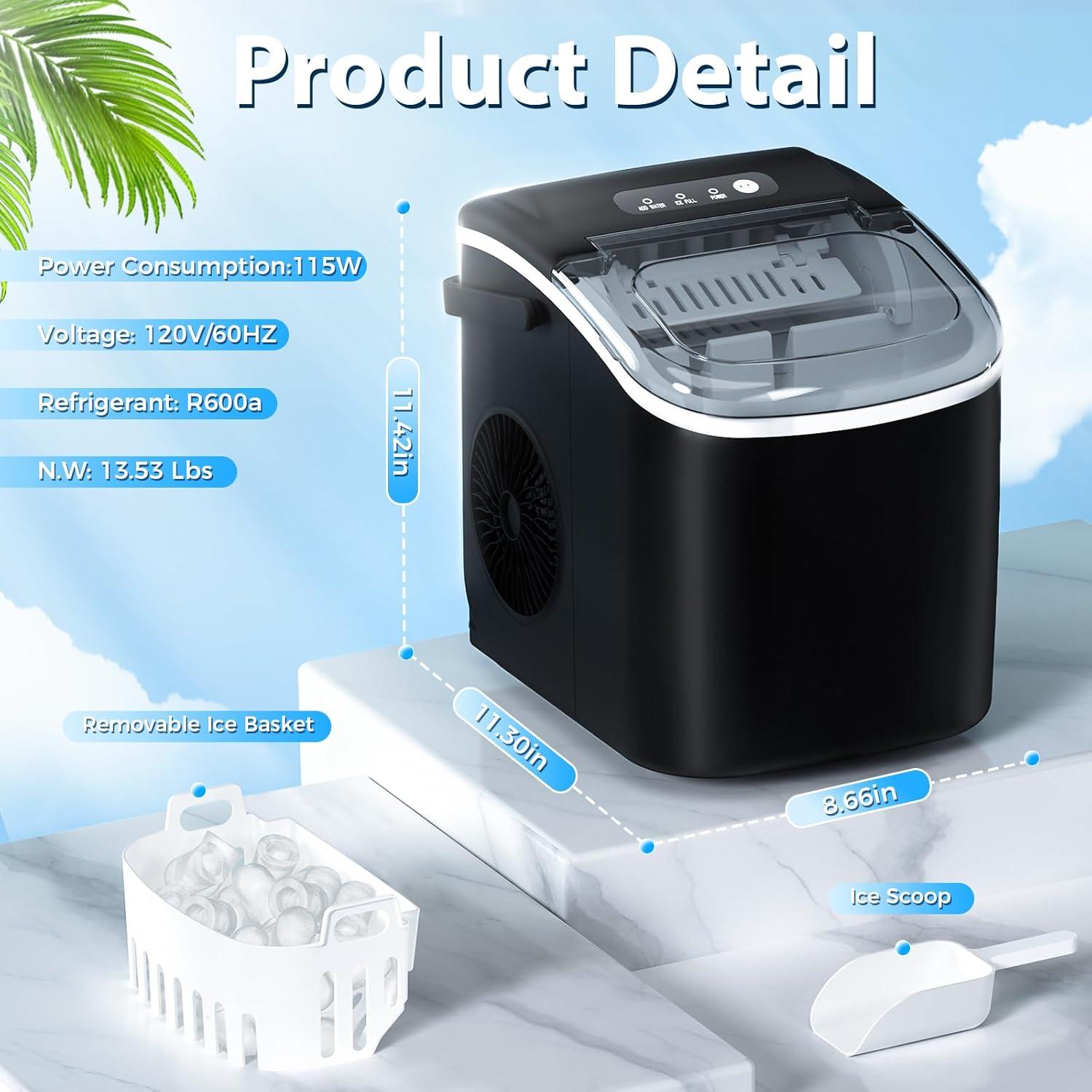 imageAntarctic Star Countertop Ice MakerPortable Ice Makers with SelfCleaning Bullet Ice Machine 26Lbs24H 9 Ice Cubes Ready in 6 Mins for Kitchen Bar Party RV Black