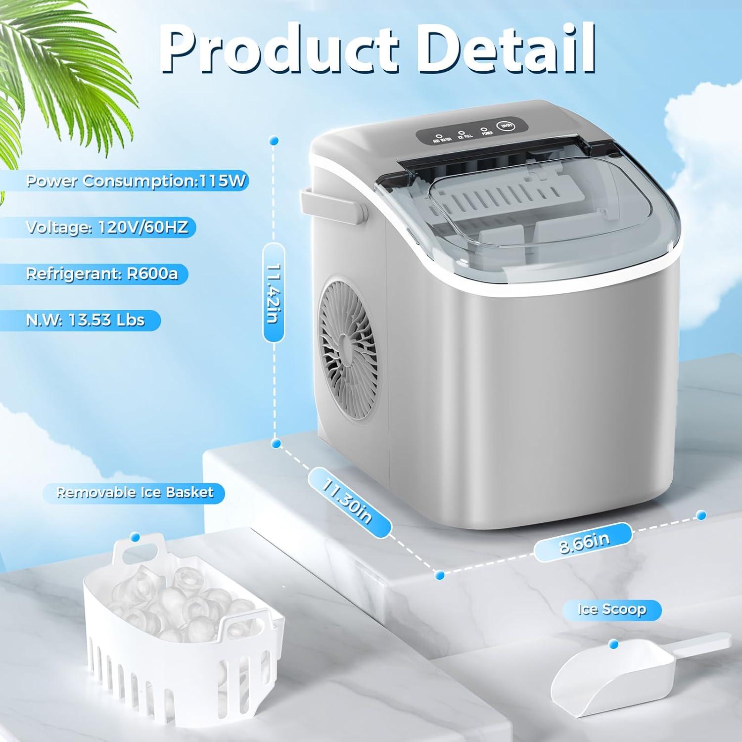 imageAntarctic Star Countertop Ice MakerPortable Ice Makers with SelfCleaning Bullet Ice Machine 26Lbs24H 9 Ice Cubes Ready in 6 Mins for Kitchen Bar Party RV GreyGrey