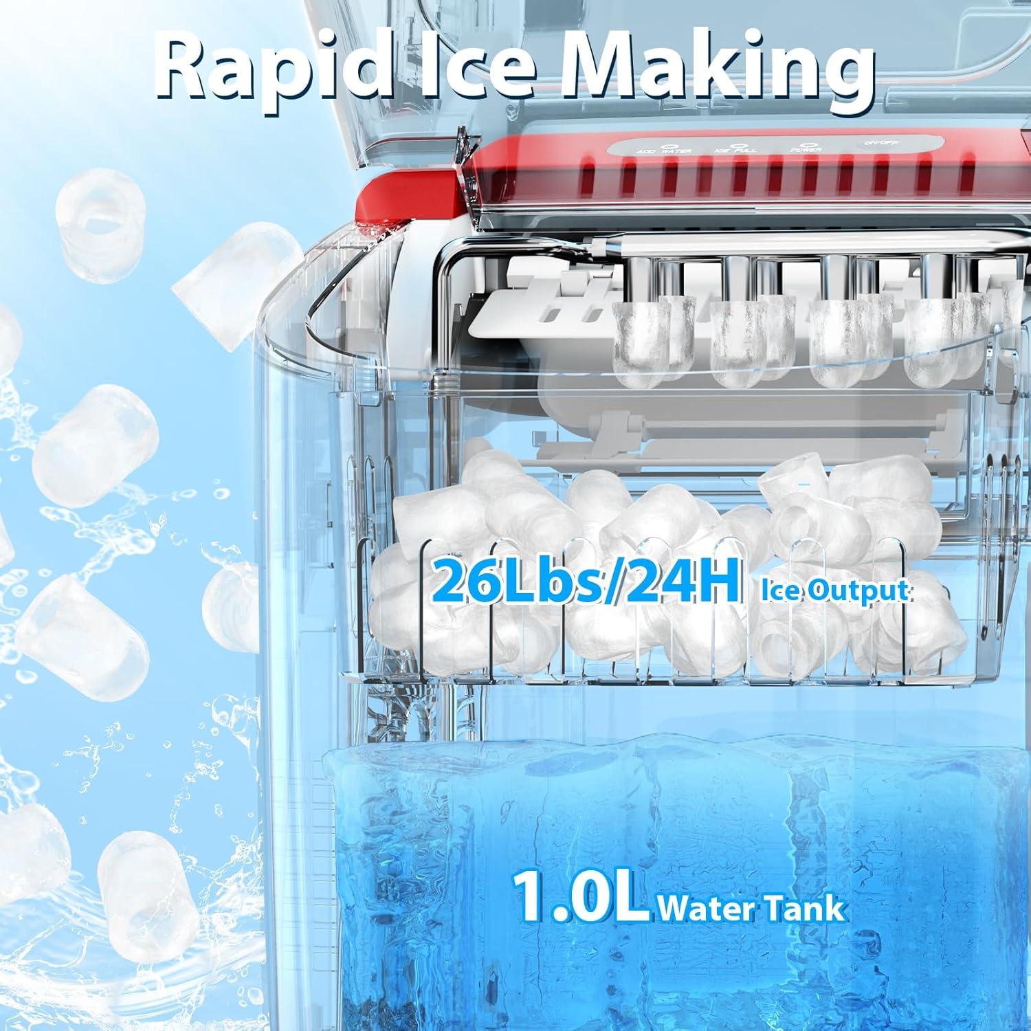 imageAntarctic Star Countertop Ice MakerPortable Ice Makers with SelfCleaning Bullet Ice Machine 26Lbs24H 9 Ice Cubes Ready in 6 Mins for Kitchen Bar Party RV GreyRed