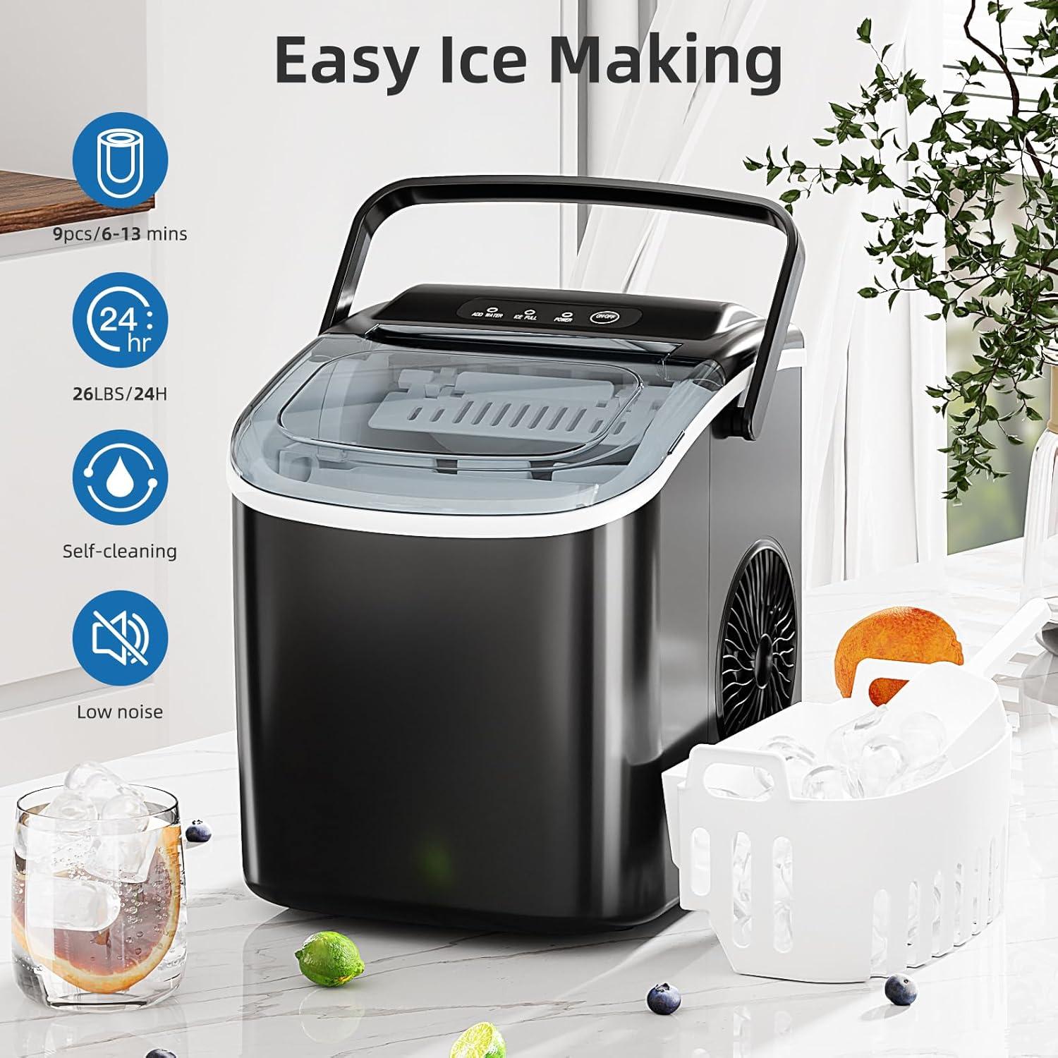 imageAntarctic Star Countertop Ice MakerPortable Ice Makers with SelfCleaning Bullet Ice Machine 26Lbs24H 9 Ice Cubes Ready in 6 Mins for Kitchen Bar Party RV GreyBlack
