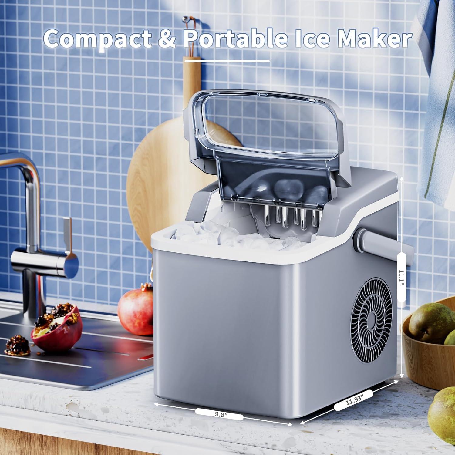 imageAntarctic Star Ice Maker Countertop 26Lbs24H 2 Sizes Bullet Ice Cubes with Handle 9 Cubes in 6 Mins Portable Ice Machine with SelfCleaning for OfficeDormKitchenRV GreyGREY