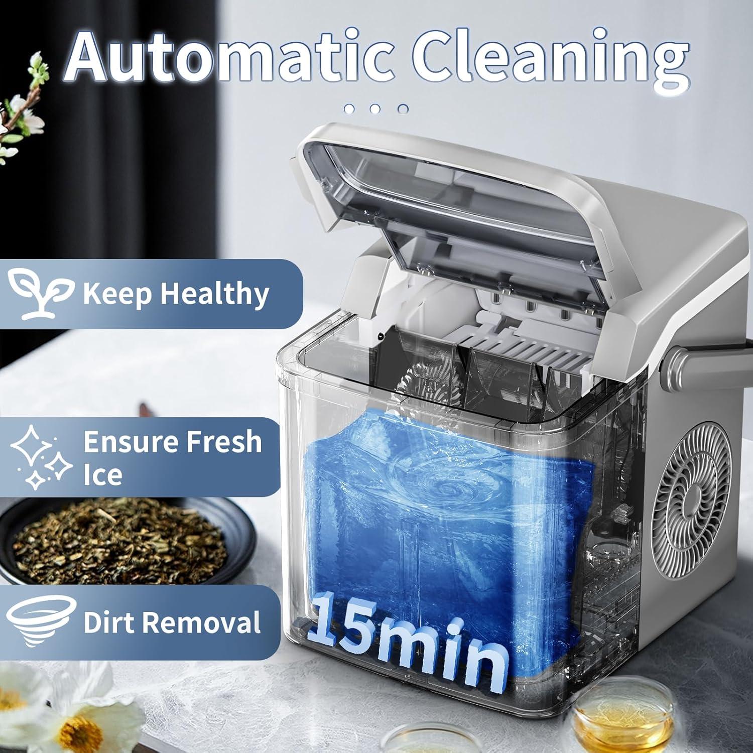 imageAntarctic Star Ice Maker Countertop 26Lbs24H 2 Sizes Bullet Ice Cubes with Handle 9 Cubes in 6 Mins Portable Ice Machine with SelfCleaning for OfficeDormKitchenRV GreyGREY