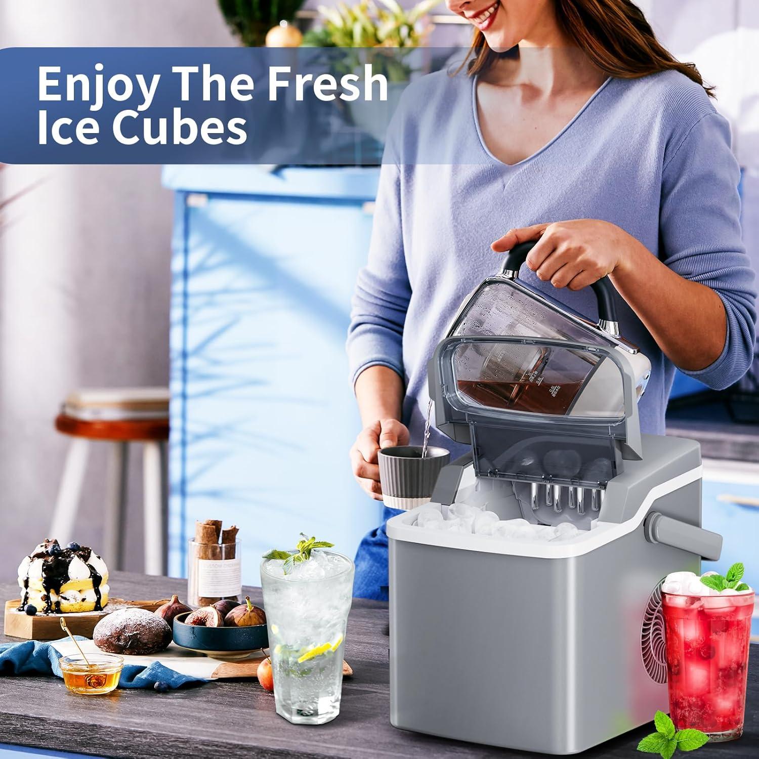 imageAntarctic Star Ice Maker Countertop 26Lbs24H 2 Sizes Bullet Ice Cubes with Handle 9 Cubes in 6 Mins Portable Ice Machine with SelfCleaning for OfficeDormKitchenRV GreyGREY