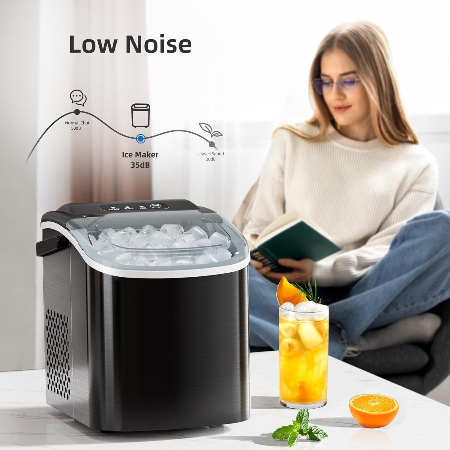 imageAntarctic Star Ice Maker Countertop Portable Ice Machine with Carry Handle 26Lbs 24H 9 Cubes Ready in 6 Mins SelfCleaning with Ice Scoop ampamp Basket for KitchenOfficePartyStainless Steel Black