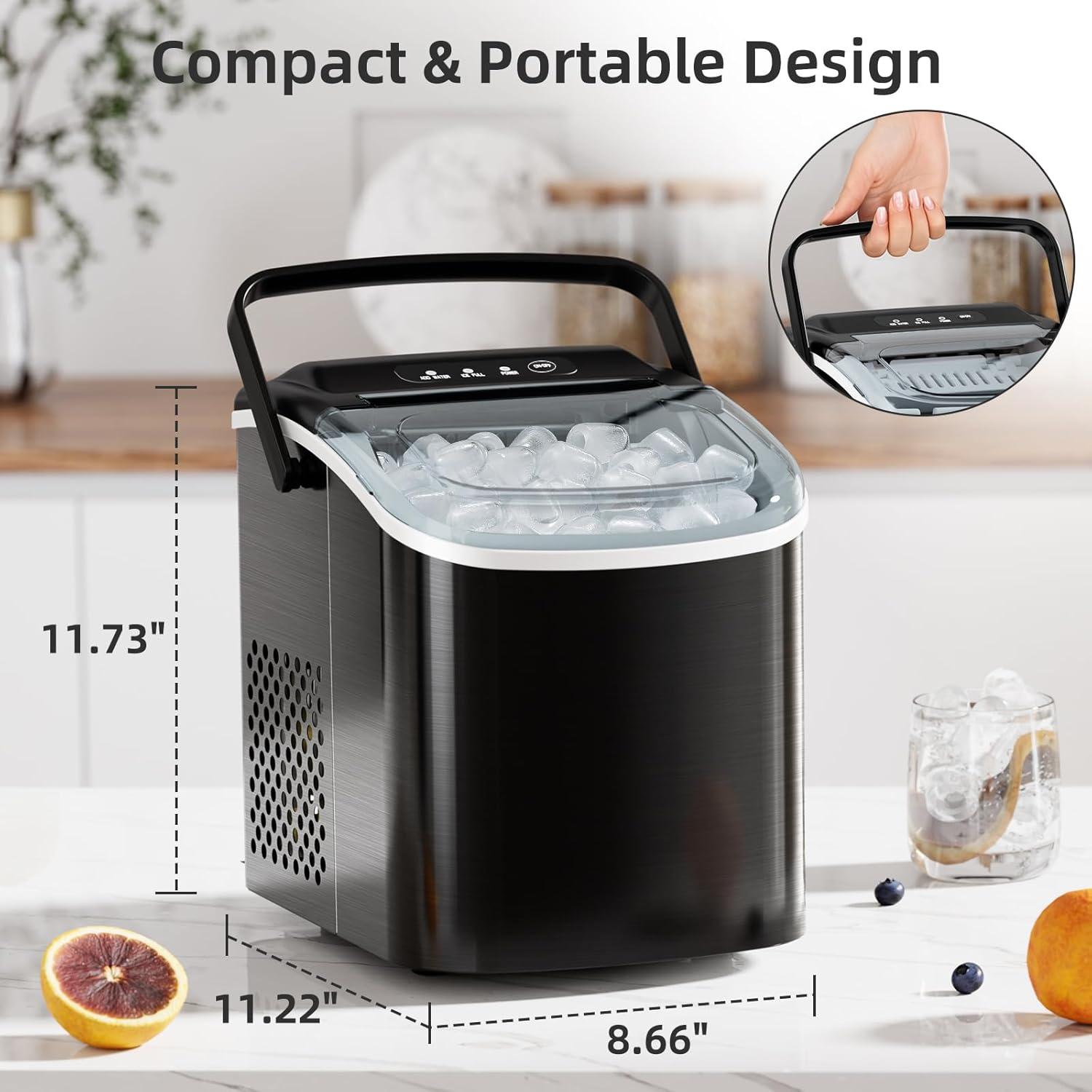 imageAntarctic Star Ice Maker Countertop Portable Ice Machine with Carry Handle 26Lbs 24H 9 Cubes Ready in 6 Mins SelfCleaning with Ice Scoop ampamp Basket for KitchenOfficePartyStainless Steel Black