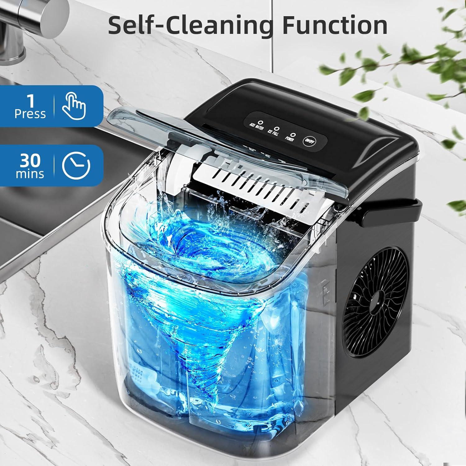 imageAntarctic Star Ice Maker Countertop Portable Ice Machine with Carry Handle 26Lbs 24H 9 Cubes Ready in 6 Mins SelfCleaning with Ice Scoop ampamp Basket for KitchenOfficePartyStainless Steel Black