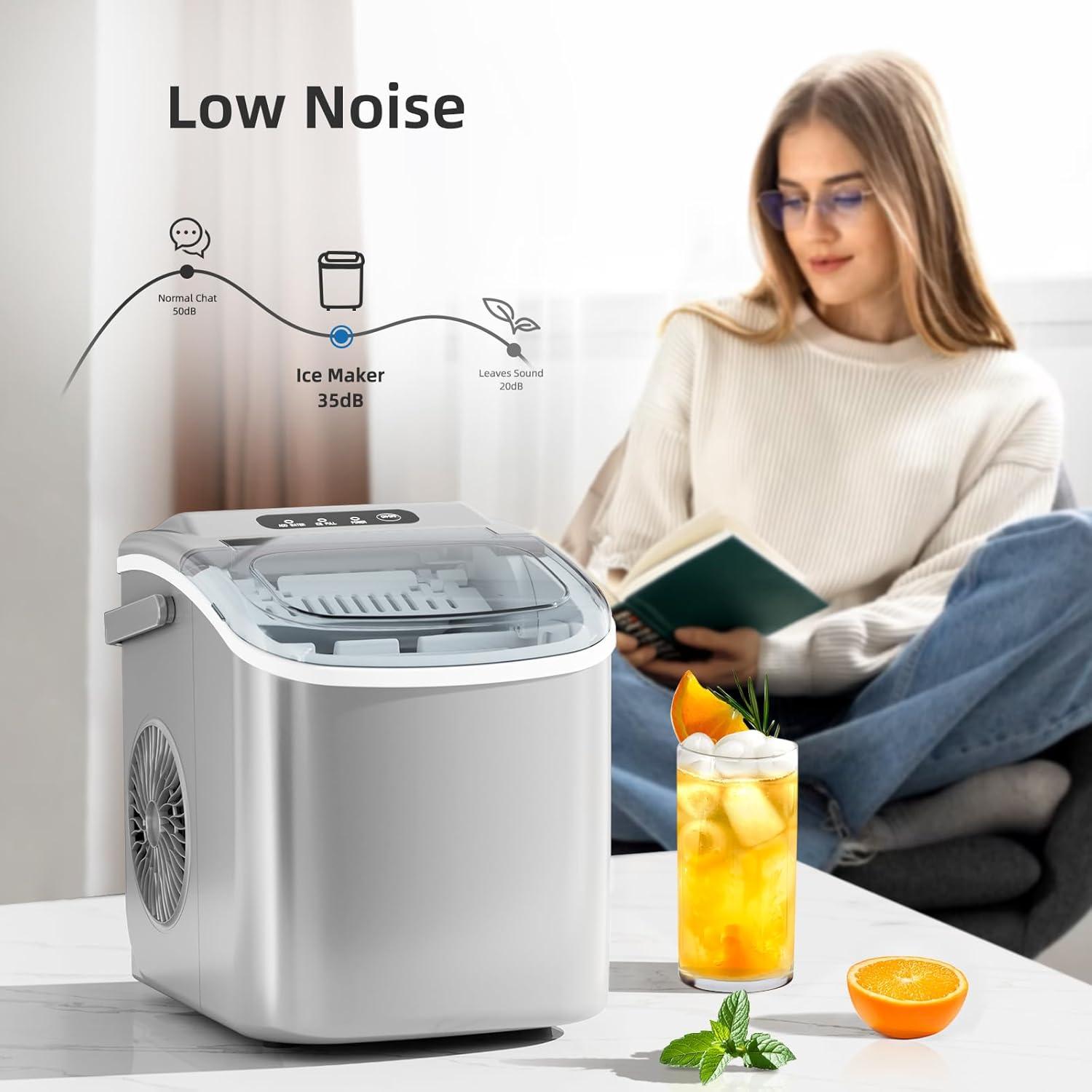 imageAntarctic Star Ice Maker Countertop Portable Ice Machine with Carry Handle 26Lbs Per Day 9 Cubes Ready in 6 Mins SelfCleaning Ice Makers with Ice Scoop and Basket for KitchenOfficeParty Grey