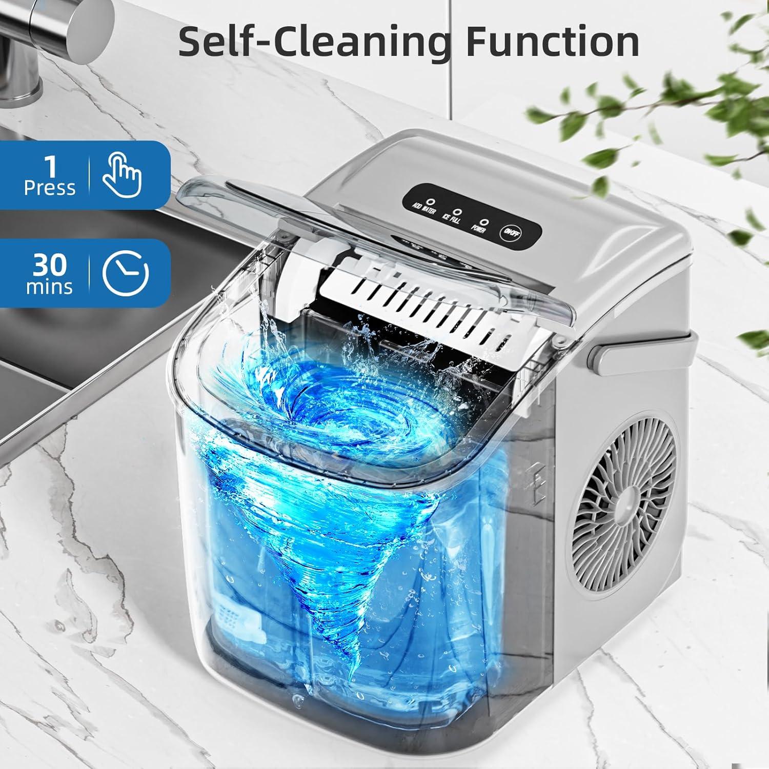 imageAntarctic Star Ice Maker Countertop Portable Ice Machine with Carry Handle 26Lbs Per Day 9 Cubes Ready in 6 Mins SelfCleaning Ice Makers with Ice Scoop and Basket for KitchenOfficeParty Grey