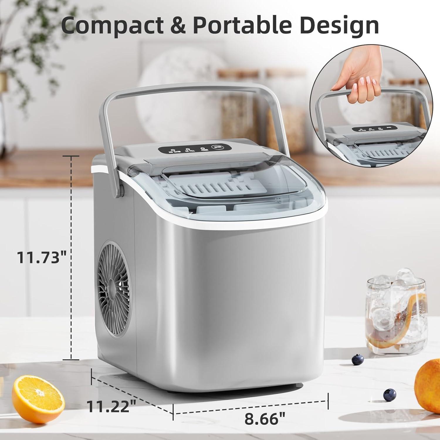 imageAntarctic Star Ice Maker Countertop Portable Ice Machine with Carry Handle 26Lbs Per Day 9 Cubes Ready in 6 Mins SelfCleaning Ice Makers with Ice Scoop and Basket for KitchenOfficeParty Grey