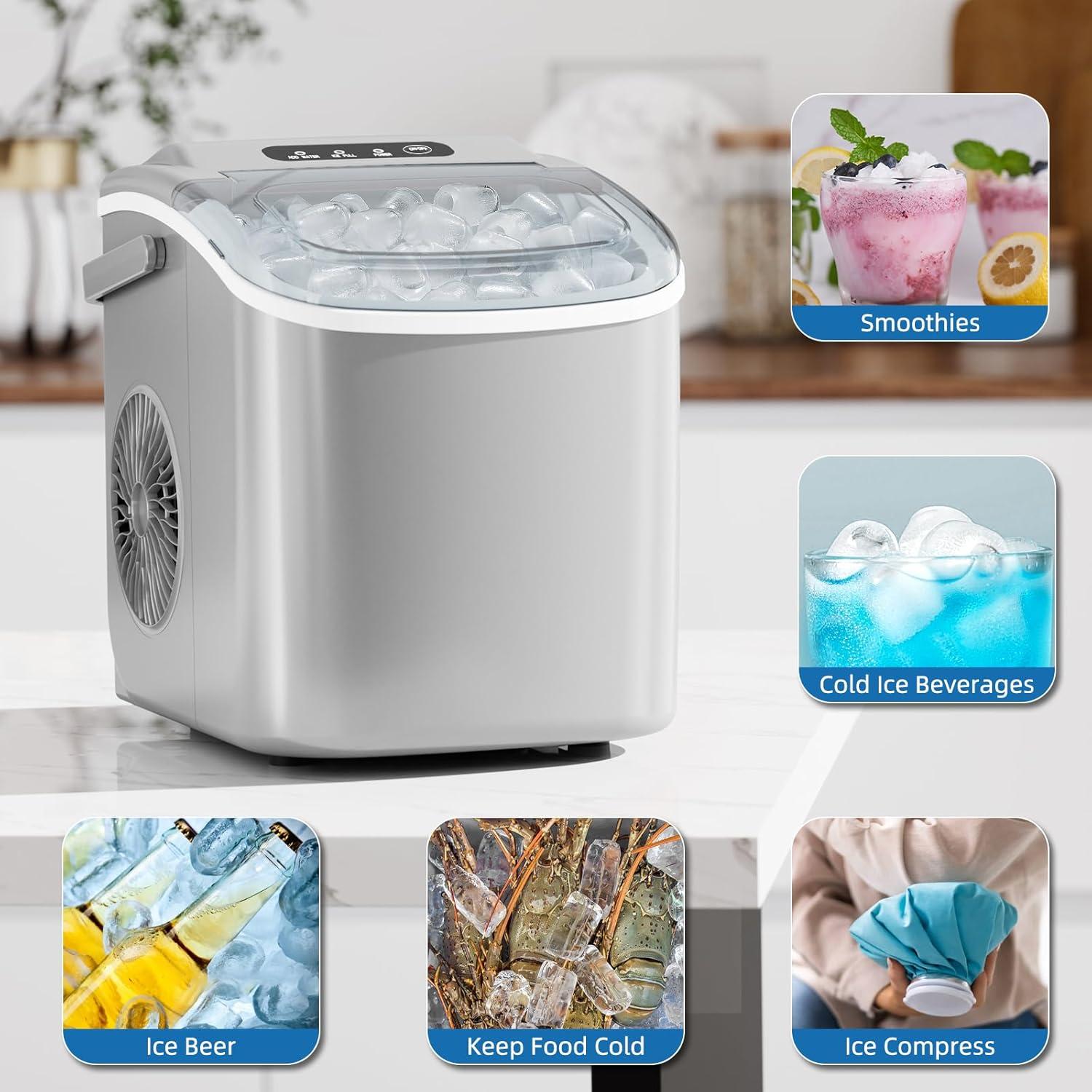 imageAntarctic Star Ice Maker Countertop Portable Ice Machine with Carry Handle 26Lbs Per Day 9 Cubes Ready in 6 Mins SelfCleaning Ice Makers with Ice Scoop and Basket for KitchenOfficeParty Grey