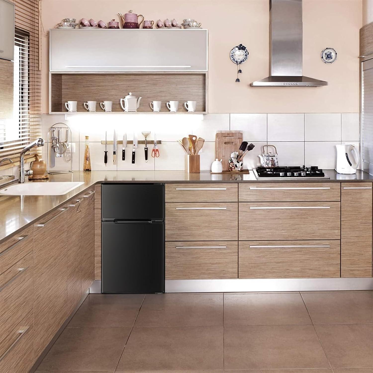 imageAntarctic Star Mini Compact Refrigerator 32 CuFt Separate Freezer Double 2Door Adjustable Removable Shelves for ApartmentDormOfficeBLACKBLACK