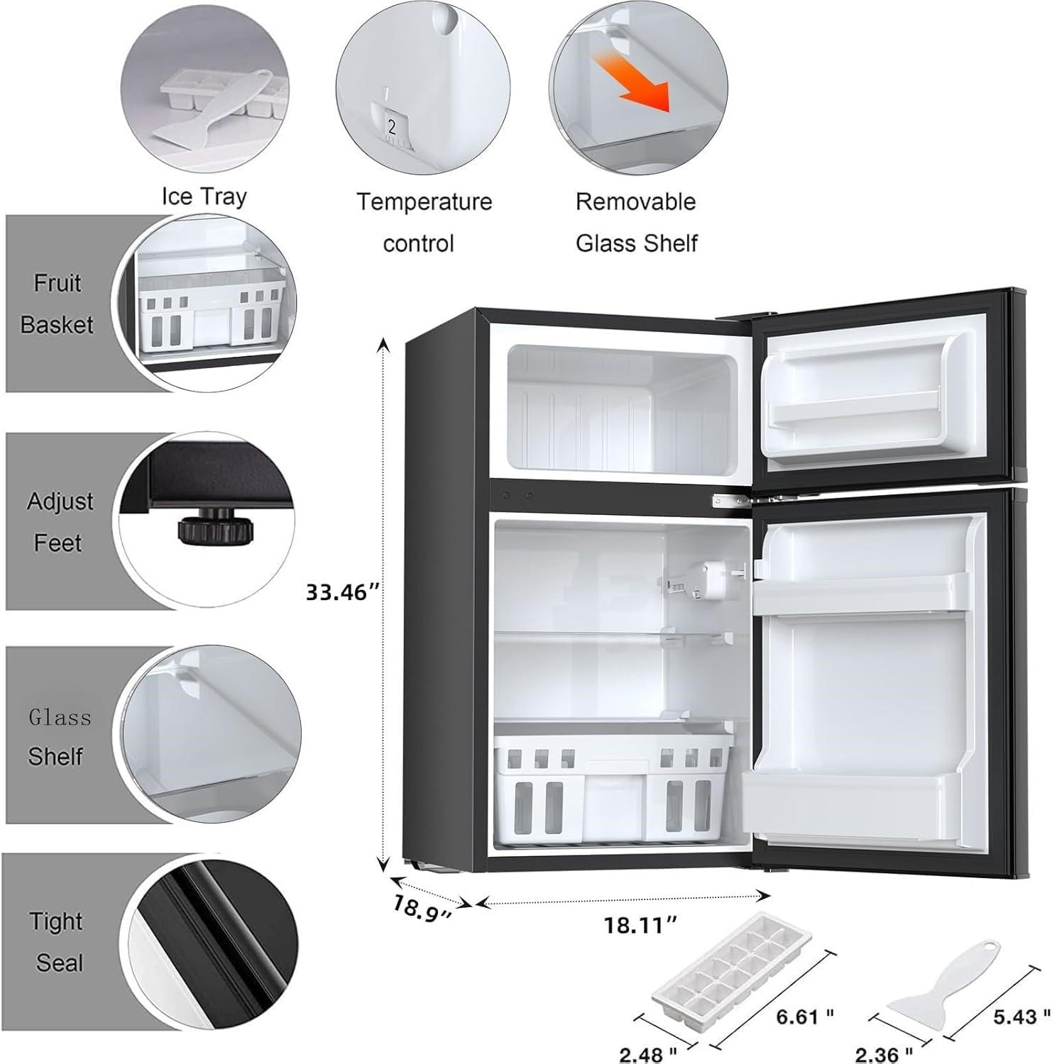imageAntarctic Star Mini Compact Refrigerator 32 CuFt Separate Freezer Double 2Door Adjustable Removable Shelves for ApartmentDormOfficeBLACKBLACK