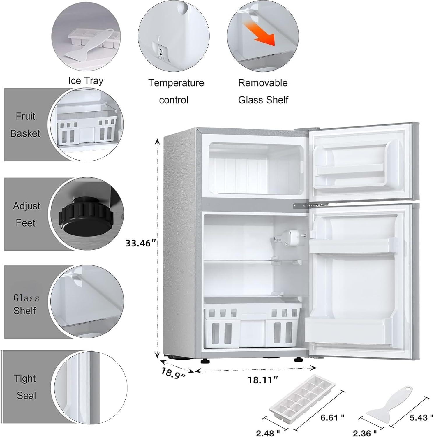 imageAntarctic Star Mini Compact Refrigerator 32 CuFt Separate Freezer Double 2Door Adjustable Removable Shelves for ApartmentDormOfficeBLACKGREY