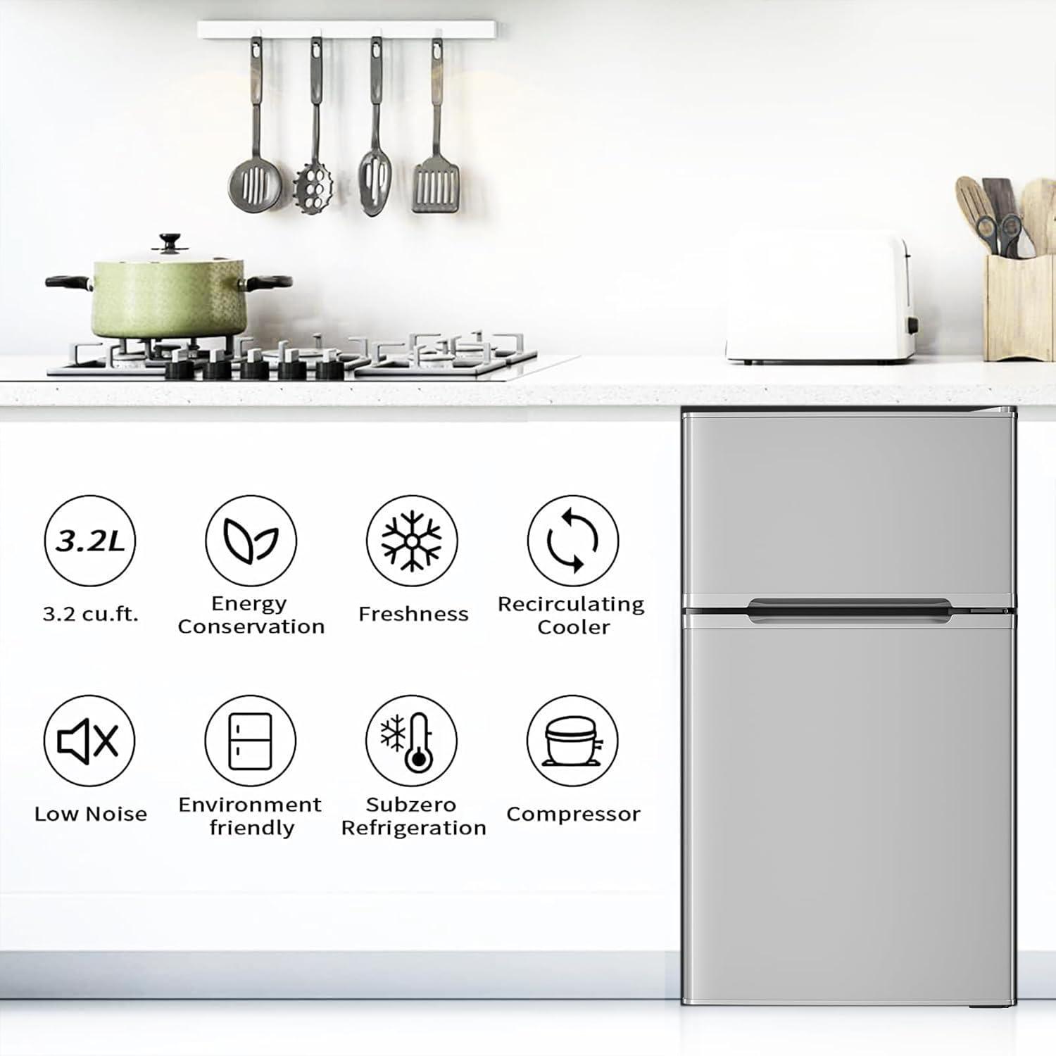 imageAntarctic Star Mini Compact Refrigerator 32 CuFt Separate Freezer Double 2Door Adjustable Removable Shelves for ApartmentDormOfficeBLACKGREY