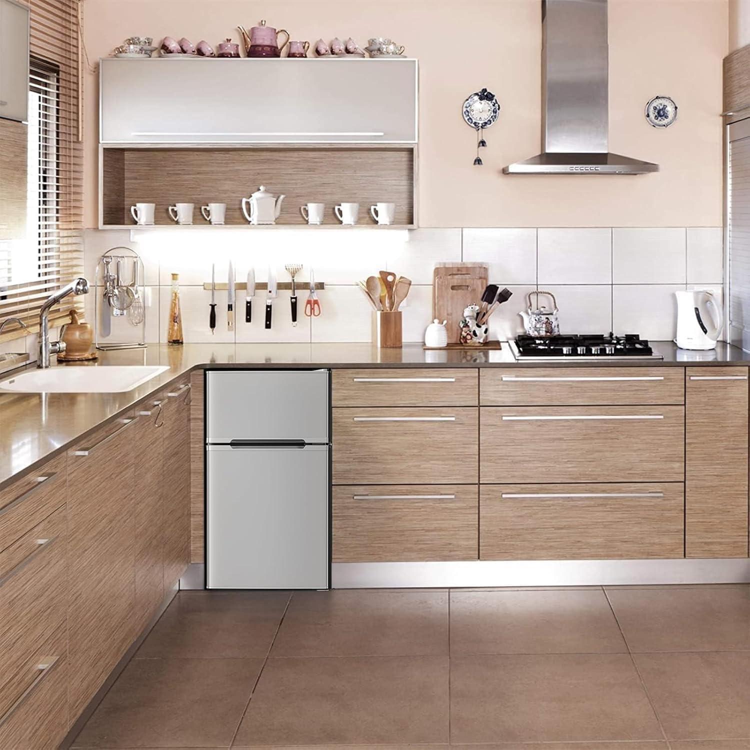 imageAntarctic Star Mini Compact Refrigerator 32 CuFt Separate Freezer Double 2Door Adjustable Removable Shelves for ApartmentDormOfficeBLACKGREY