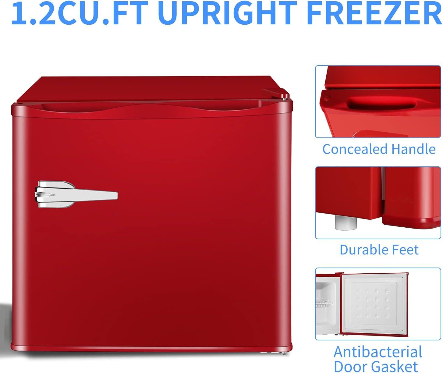 imageAntarctic Star Mini Upright Freezer 23 cuft Compact freezer with Removable Shelves and Adjustable Thermostatfor HomeKitchenOfficeBlackRED