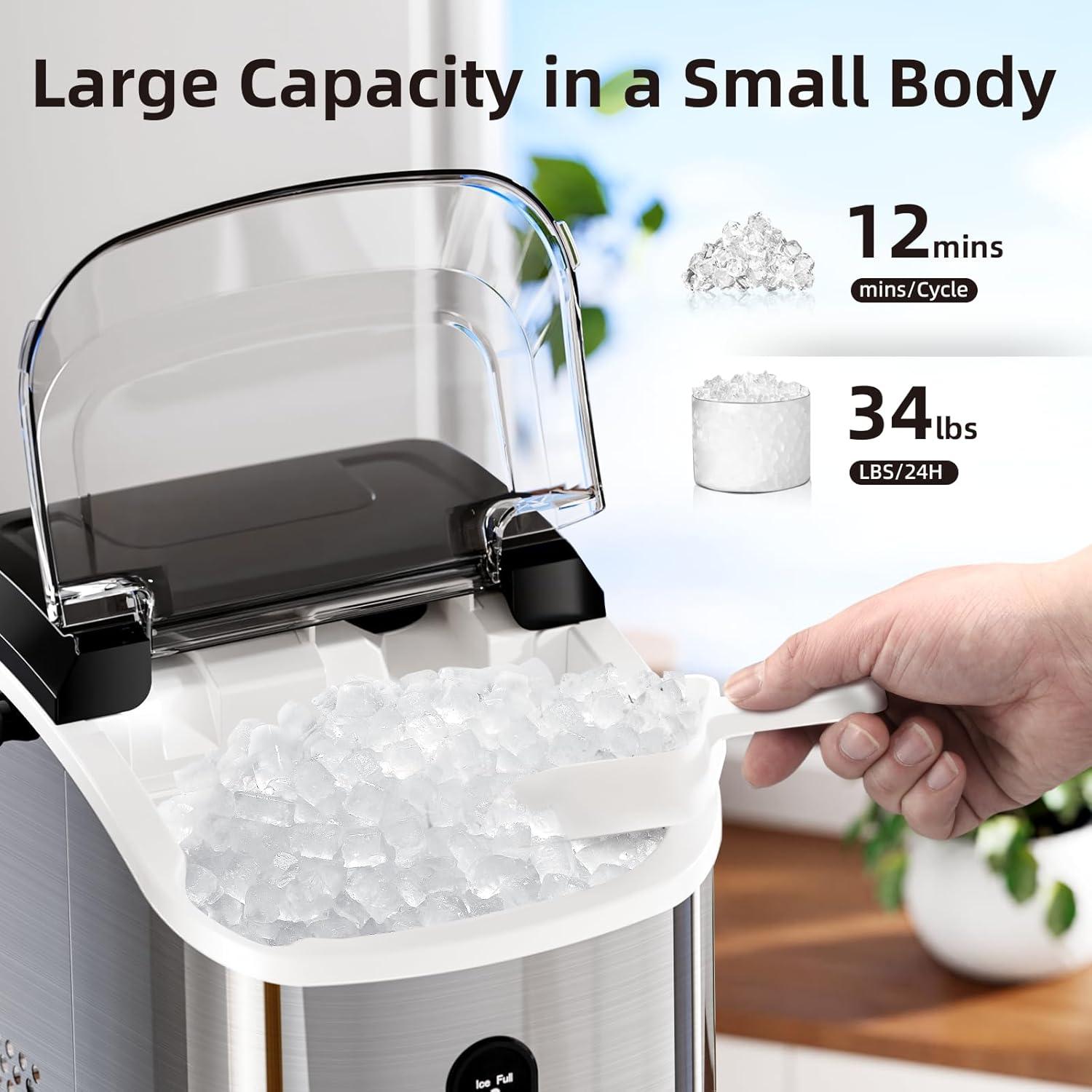 imageAntarctic Star Nugget Countertop Ice Maker with Soft Chewable Ice 34Lbs24H Pebble Portable Ice Machine with Ice Scoop SelfCleaning One Button Operation for KitchenOffice Stainless Steel Silver